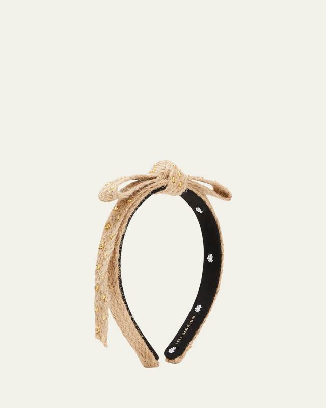 Studded Bow Burlap Slim Headband